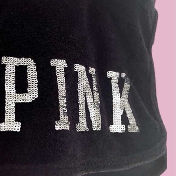 Victoria’s Secret PINK Black Velvety Sequin Shorts L Drawstring Waist - Picture 2 of 5